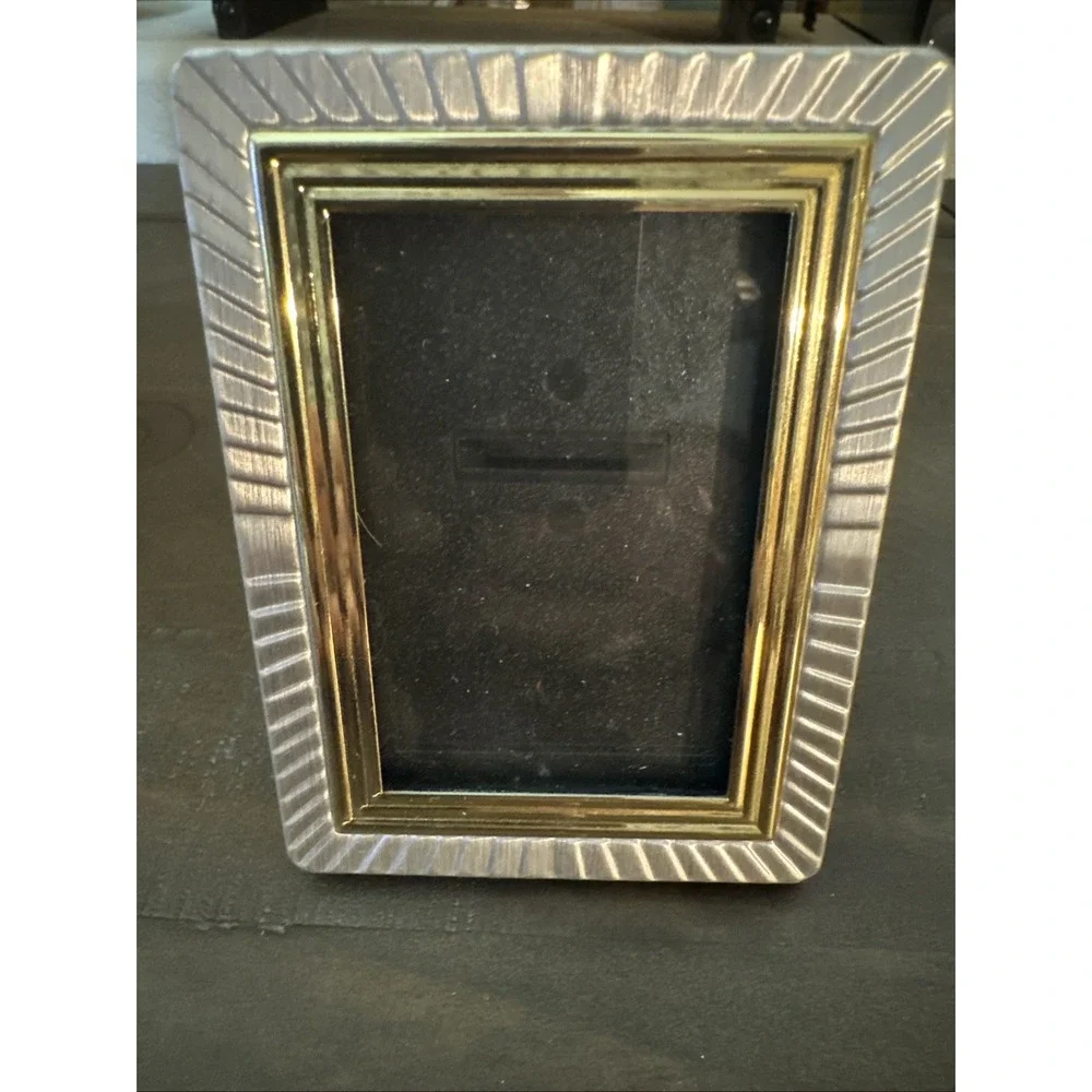VTG Mini Silver Gold Trim Picture Frame 2.5 X 1.5